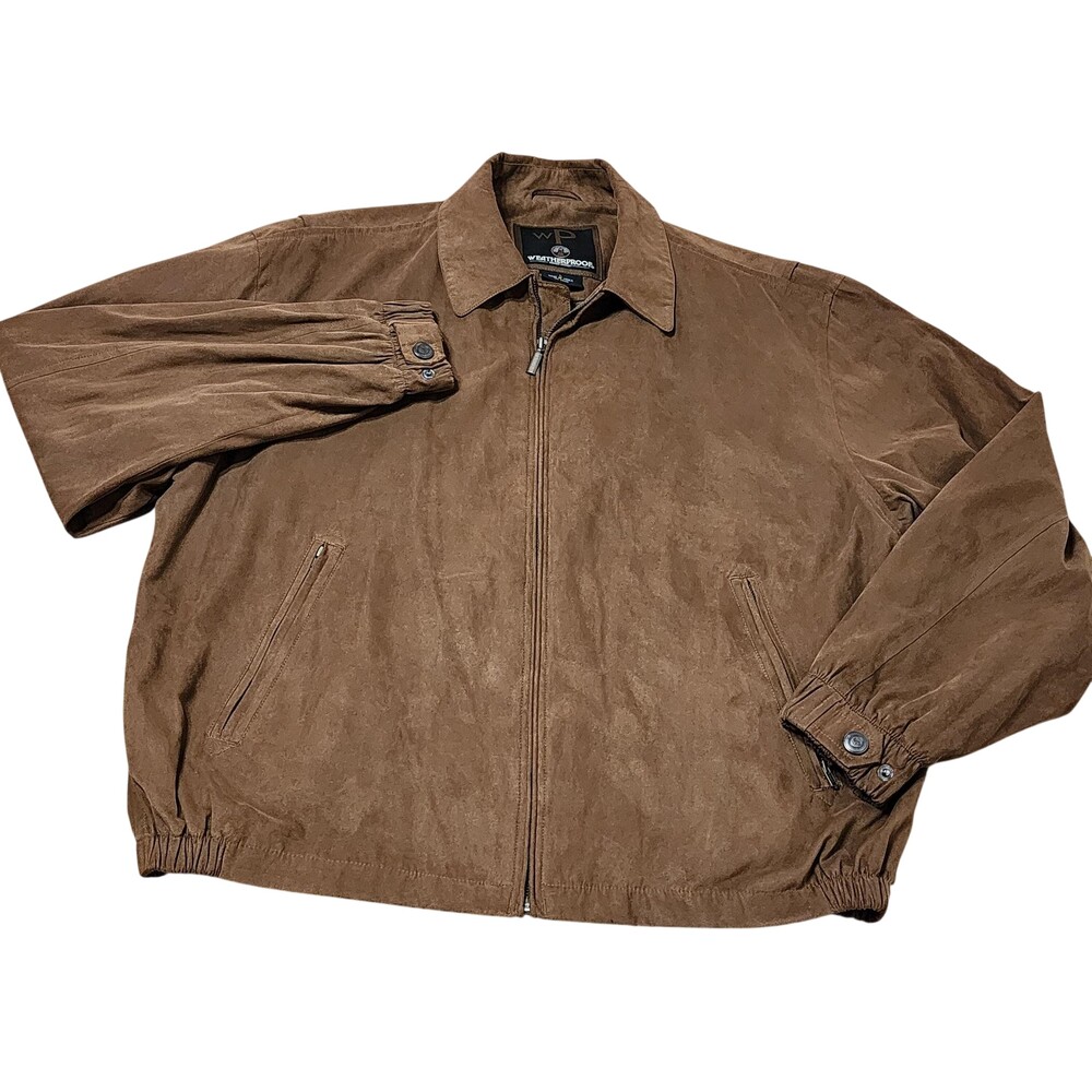 Weatherproof Bomber Jacket Mens Large Brown Microfiber Full Zip Lined Pockets